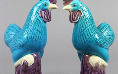 Chinese Turquoise/Abugerine Porcelain Roosters
