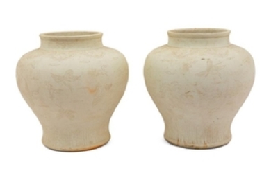 A Pair of Chinese Unglazed Biscuit Jars 20TH CENTURY