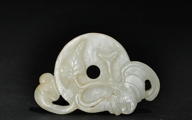 Chinese White Jade Bi Disc with Bat, 17-18th Century
