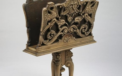Continental carved walnut swiveling folio stand