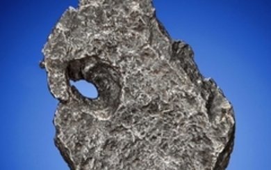 NATURAL HOLE IN PALM-SIZE CAMPO DEL CIELO METEORITE, Iron coarse octahedrite – IAB-MG Gran Chaco, Argentina