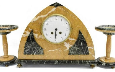 (3) FRENCH ART DECO MARBLE CLOCK & GARNITURES