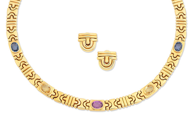 A gem-set 'Parentesi' necklace and earclip suite,, by Bulgari
