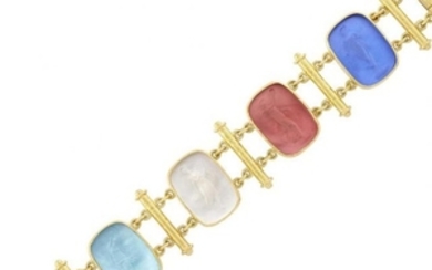Gold and Multicolored Glass Intaglio 'Muse' Bracelet, Elizabeth Locke
