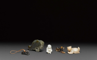 A group of five jade animal carvings