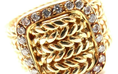 Hermes 18k Yellow Gold Diamond Buckle Wide Band Ring