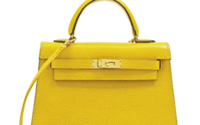 A JAUNE COURCHEVEL LEATHER MICRO MINI KELLY 15 WITH GOLD HARDWARE, HERMÈS, 1991