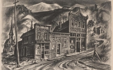 Jerry Bywaters (1906-1989), "Old Buildings" litho