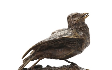 Jules Moigniez: A patinated bronze figure of a bird, signed J. Moigniez. H. 12 cm.