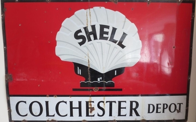 A large Shell Colchester Depot enamel sign