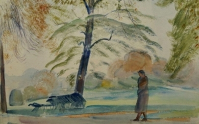 Leon Underwood, British 1890-1975- Kensington Gardens; watercolour,...