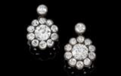 A pair of old-cut brilliant earrings, total weight c. 2.20 ct