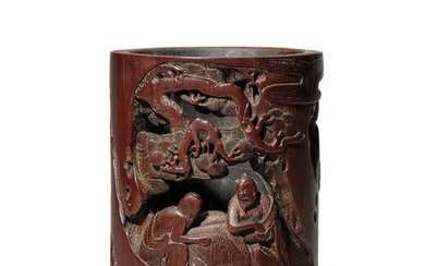 A PIERCED BAMBOO ‘SCHOLARS’ BRUSHPOT, LATE MING-EARLY QING DYNASTY, 17TH CENTURY