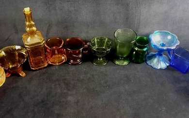 Rainbow Vintage Colored Glass Collection of 13 Items