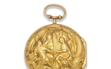Rayment, London. A gold key wind pair case pocket watch with repousse decoration