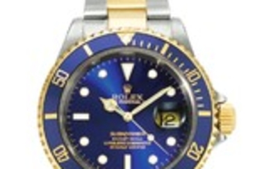 ROLEX | A STAINLESS STEEL AND YELLOW GOLD AUTOMATIC CENTRE SECONDS WRISTWATCH WITH DATE AND BRACELET REF 16613 CASE Y244024 SUBMARINER CIRCA 2002