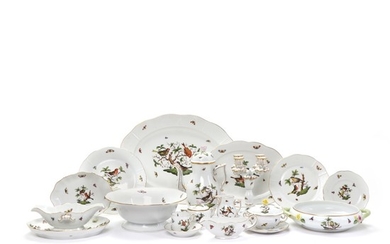 “Rothschild Birds” porcelain dinner and coffee service decorated in colours and gold with insects and birds. Herend. (91)