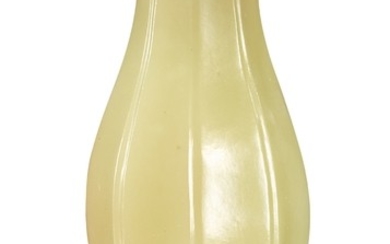 A SMALL YELLOW JADE FACETED VASE QING DYNASTY, QIANLONG PERIOD