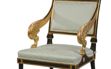 A SWEDISH PARCEL-GILT AND BRONZED ARMCHAIR, EARLY 19TH CENTURY, REDECORATED