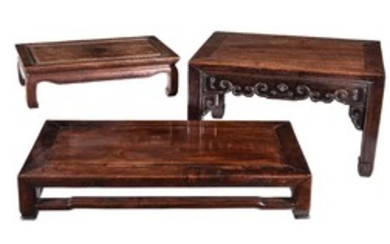 Three Chinese hardwood low tables or stands, late Qing