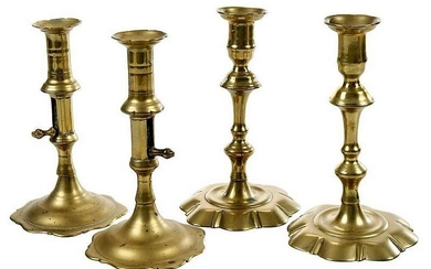 Two Pairs George III Brass Candlesticks