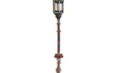 A Venetian Style Painted Tole and Carved Wood Lantern
