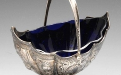 A Victorian silver pedestal sugar basket with swing