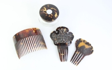 Vintage Group Of Tortoise Shell Hair Pins And Lidded Jar