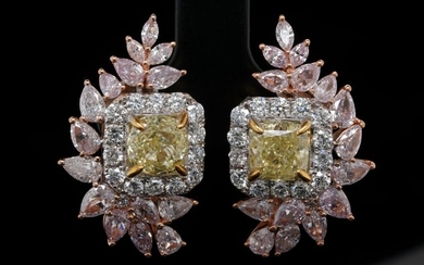 3.01ctw GIA Yellow Diamond & 4.00ctw Diamond Earrings