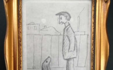 L.S. Lowery (1887-1976) A Man and his dog drawing.