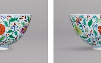 A FINE AND SUPERBLY ENAMELLED PAIR OF DOUCAI 'FLORAL' BOWLS MARKS AND PERIOD OF YONGZHENG