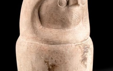 Rare Egyptian Stone False Canopic Jar w/ Falcon Head