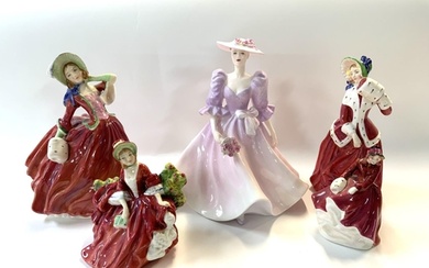 4 Royal Doulton figurines together with 1 Coalport figurine....