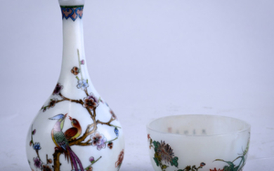 Chinese Enameled Glass Cup and Vase