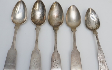 5 ANTIQUE AMERICAN COIN SILVER SPOONS