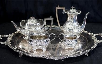 5 pieces of early English hallmark silver-plate tea set