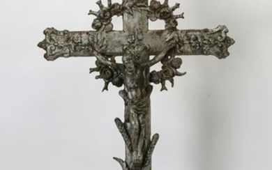 19th c. French cast iron crucifix, 51"h