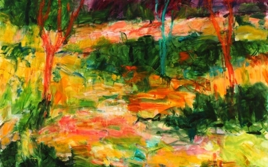 Kai Lindemann: Landscape, 2005. Signed, titled and dated on the reverse. Oil on canvas. 97×130 cm. Unframed.