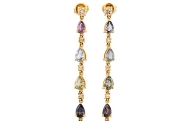 5.40 tcw Sapphire Earrings - 14 kt. Yellow gold - Earrings - 4.88 ct Sapphire - 0.52 ct Diamonds - No Reserve Price