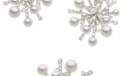 55003: Diamond, Cultured Pearl, White Gold Jewelry Suit