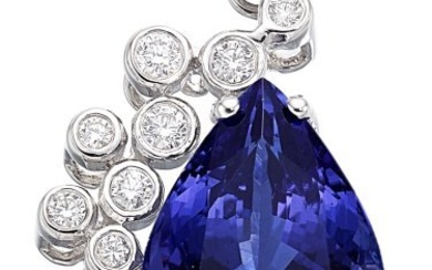 55103: Tanzanite, Diamond, White Gold Pendant-Necklace