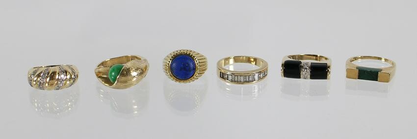 (6) 14KT GOLD DIAMOND AND GEMSTONE RINGS