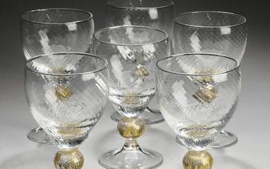 (6) Venetian gold flecked red wine glasses