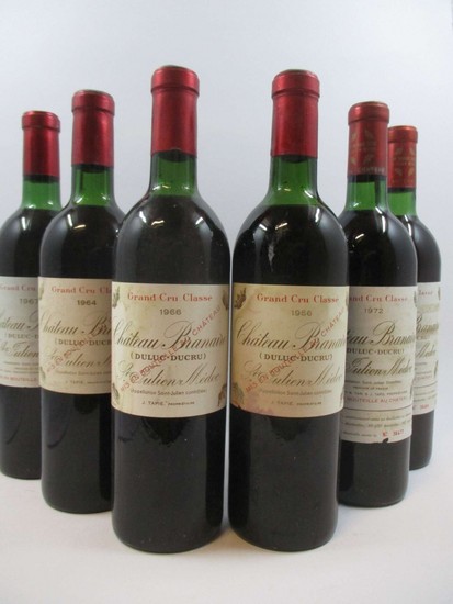 6 bouteilles 1 bt : CHÂTEAU BRANAIRE DUCRU 1964 4è GC Saint Julien (légèrement bas, étiquette tachée)