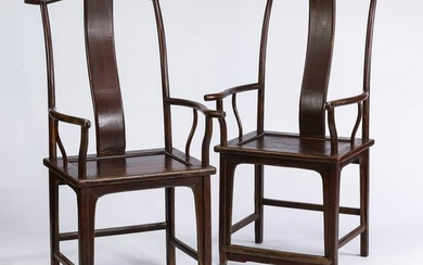 Pair of Chinese elm official's hat chairs, 47"h
