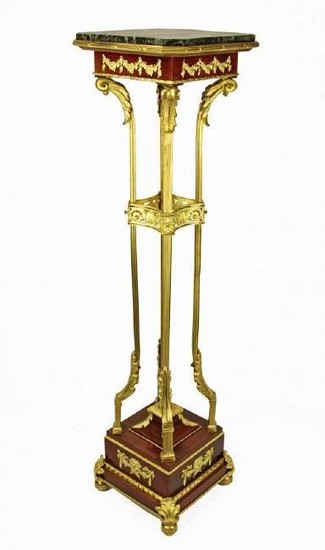 ANTIQUE FRENCH ORMOLU MOUNTED MARBLE TOP PEDESTAL