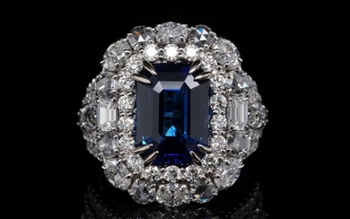 6.25ct Blue Sapphire, 3.00ctw Diamond 18K Ring