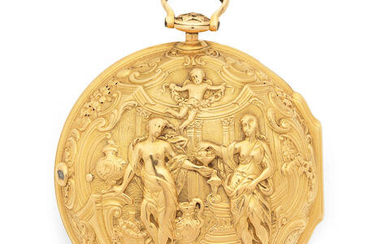 Daniel & Thomas Grignion, London. A gold key wind pair case pocket watch with repousse decoration