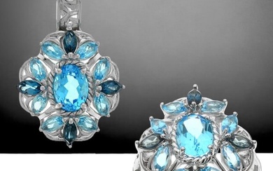 6.28 Carats t.w Multi Shade Blue Topaz Ring and Pendant Set