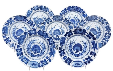 7 Chinese Blue & White 'Peacock' Plates